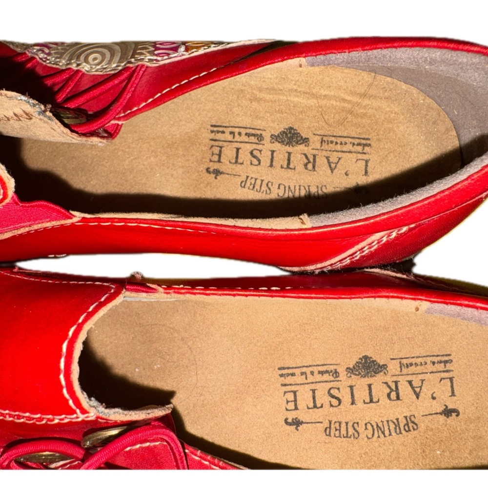 L’Artiste Spring Step Red Leather Artisan Comfort Slip On Shoes EU 38 - Picture 7 of 7